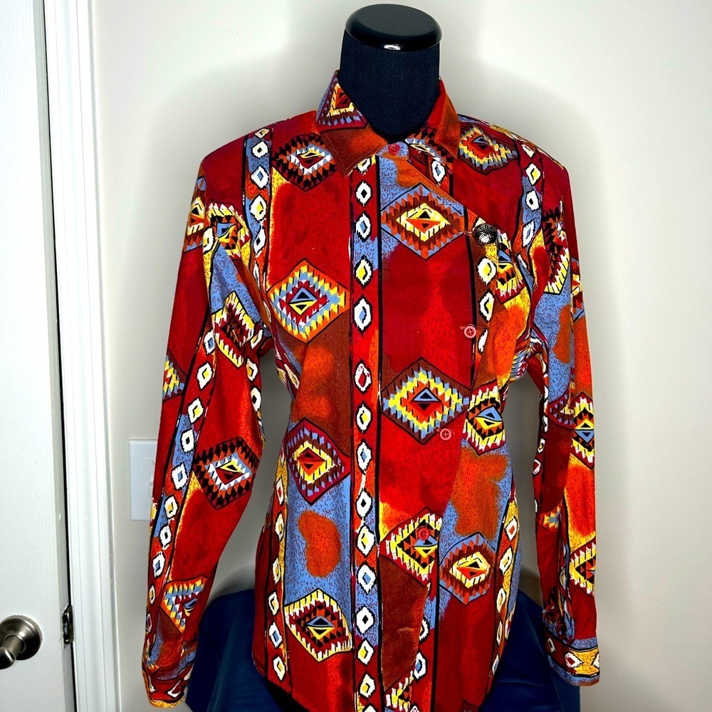 Vintage Roper‎ 90s Aztec Western Festive Boho Rodeo Button Down Shirt top